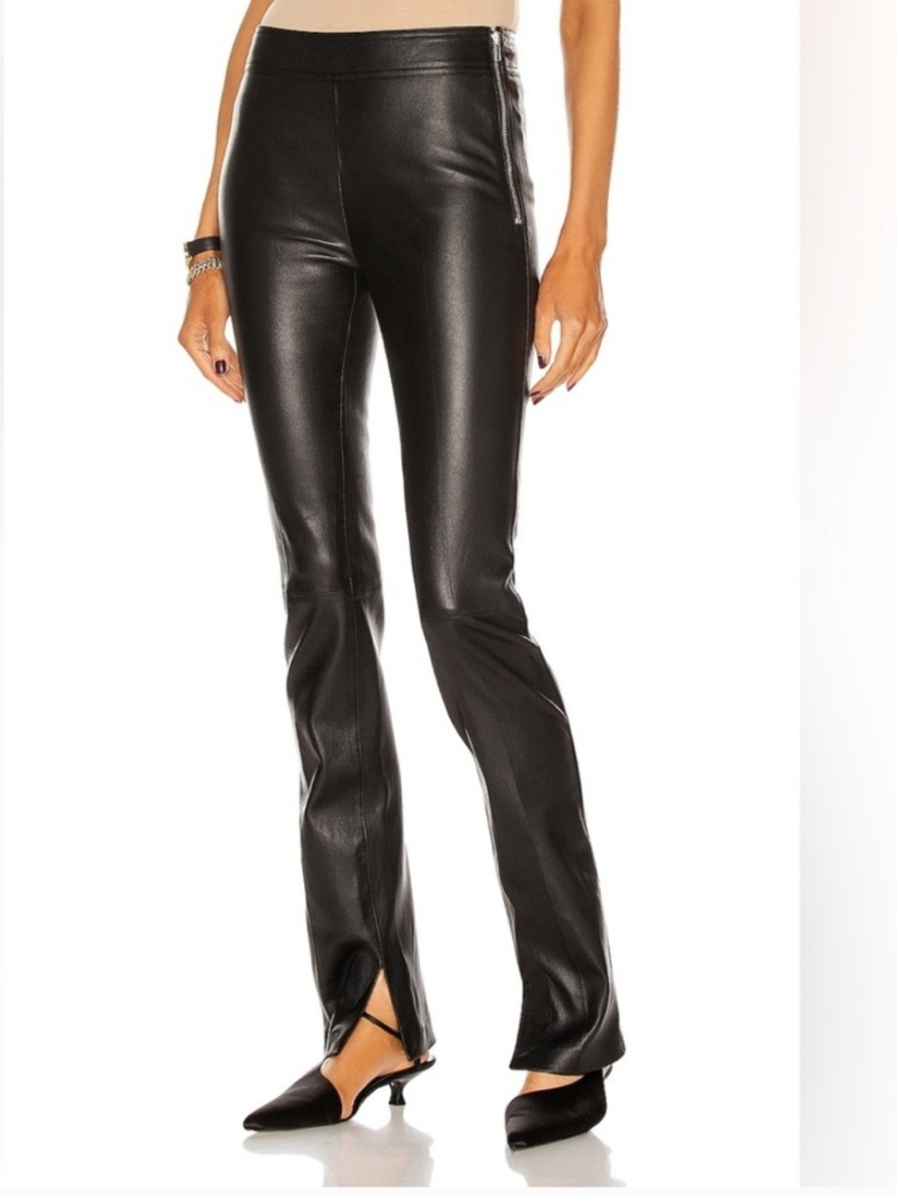 NWOT Helmut Lang Black 100% Lambskin Leather Side-Zip Pants - Size 4